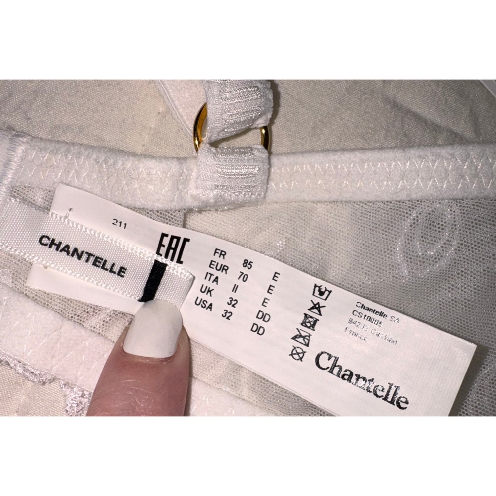 Chantelle Parisian Allure Unlined Plunge Bra White Copper Floral 32DD C26050 NWT - Picture 4 of 9